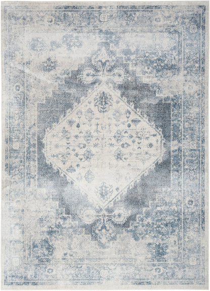 Nourison Astra Blue & Ivory Pet Friendly Machine Washable Rug - 5'3" x 7'