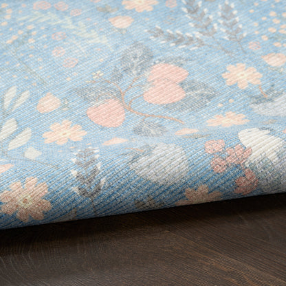 Nourison Botanical Light Blue & Multicolor Machine Washable Rug - Texture