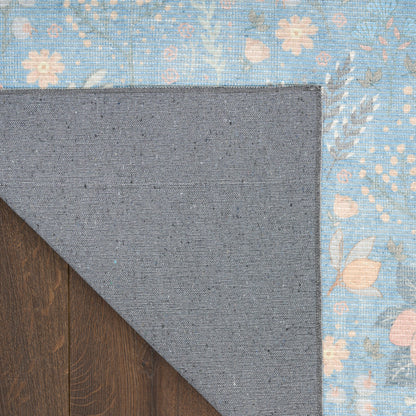 Nourison Botanical Light Blue & Multicolor Machine Washable Rug - Corner