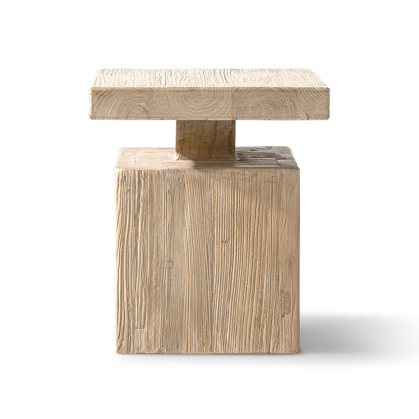 Calder Solid Square Reclaimed Elm Block Plinth Side Table