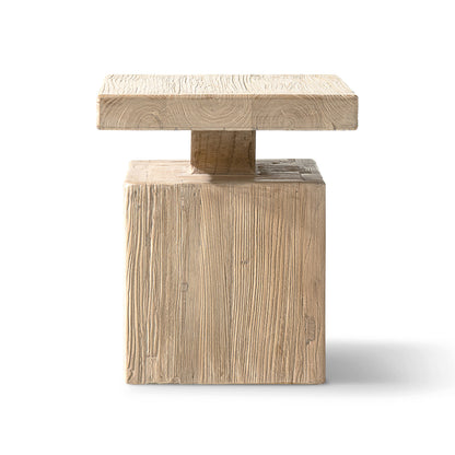 Calder Solid Square Reclaimed Elm Block Plinth Side Table