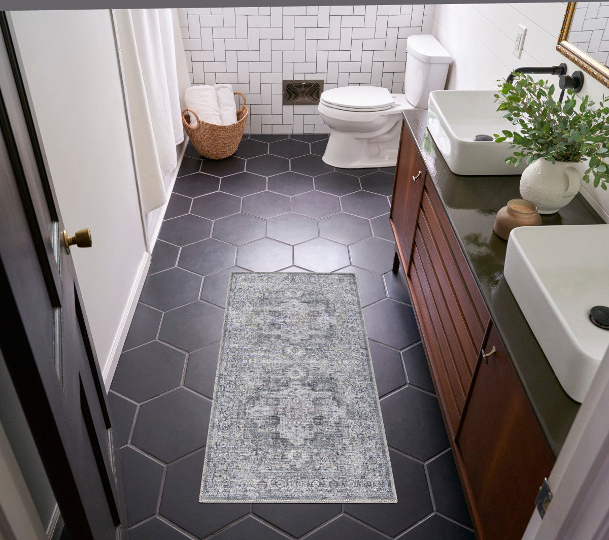Nourison New Concept Ivory & Grey Machine Washable Rug - Room Scene