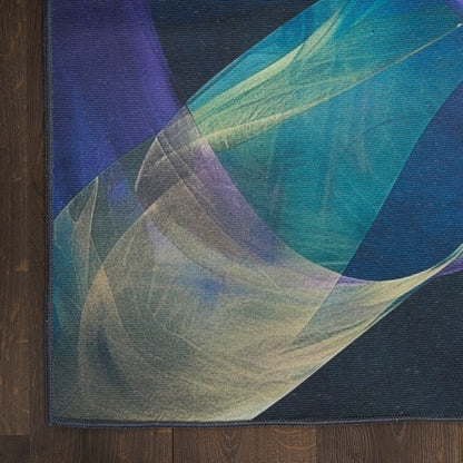 Nourison Blue & Multicolor Machine Washable Rug - Corner