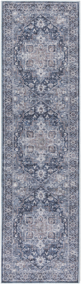 Nourison New Concept Ivory & Navy Machine Washable Rug - 2'2" x 8'