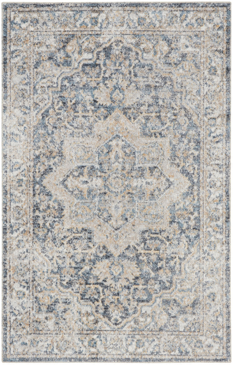 Nourison Astra Grey & Blue Pet Friendly Machine Washable Rug - 2'2" x 4'