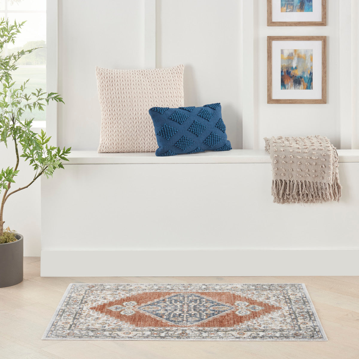 Nourison Astra Grey & Multicolor Pet Friendly Machine Washable Rug - Room Scene
