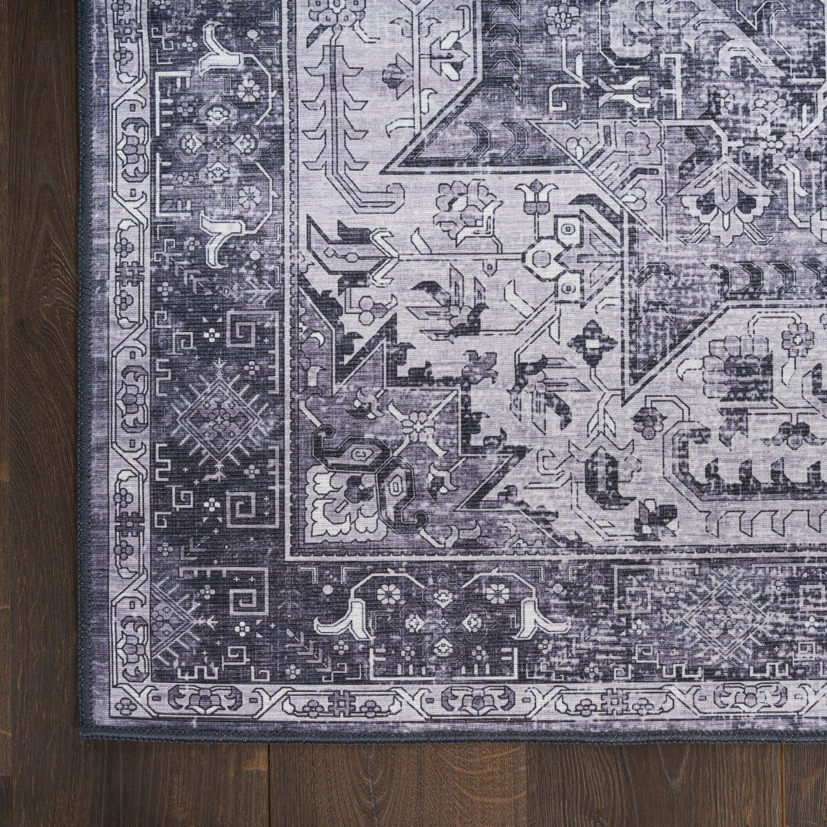 Nourison Charcoal & Grey Machine Washable Rug - Corner