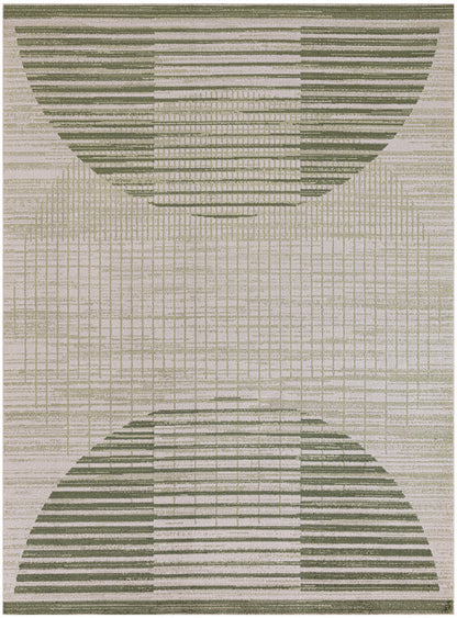 Nourison Astra Ivory & Olive Pet Friendly Machine Washable Rug - 5'3" x 7'