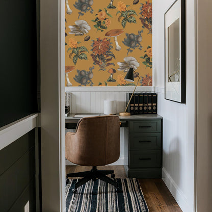 Shrooms Wallpaper, gold & marigold