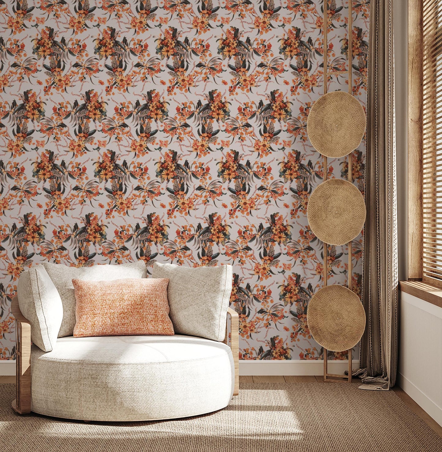 Springtime Wallpaper - Off-White & Orange