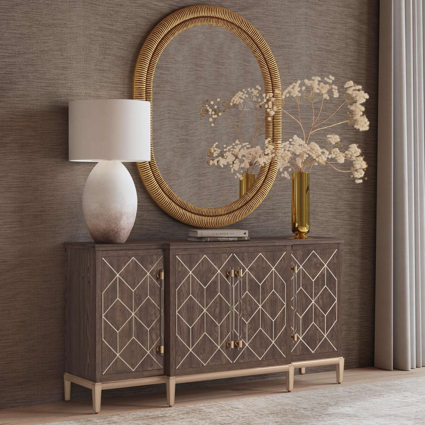 Perrine Brown Oak Server - Room Scene