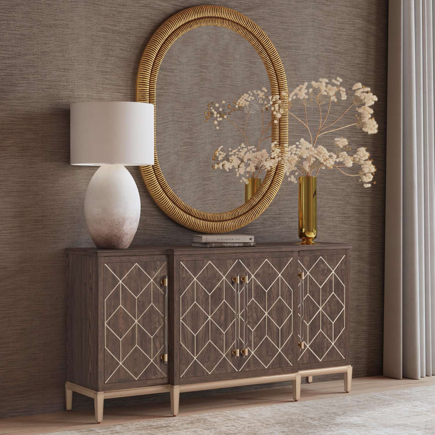 Perrine Brown Oak Server - Room Scene