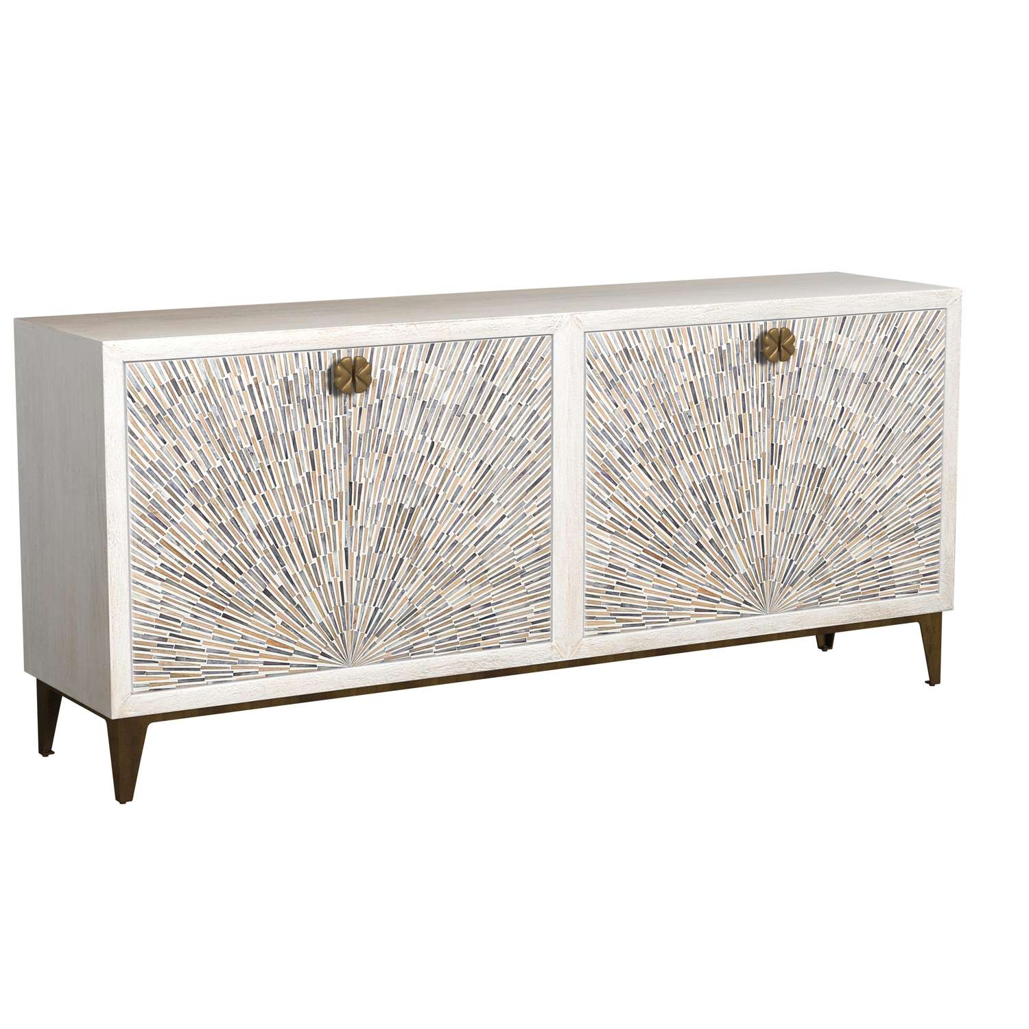 Astrid 34" Four Door Sideboard Cabinet with Solid Mango Wood in a White Wash Finish - Angle