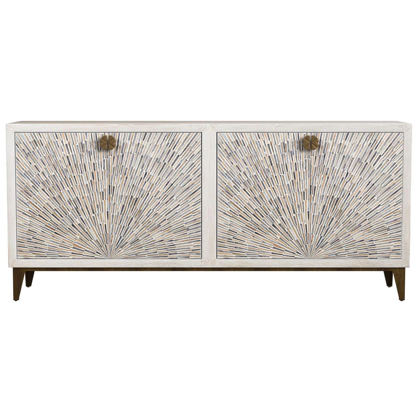Astrid 34" Four Door Sideboard Cabinet with Solid Mango Wood in a White Wash Finish - Straight On