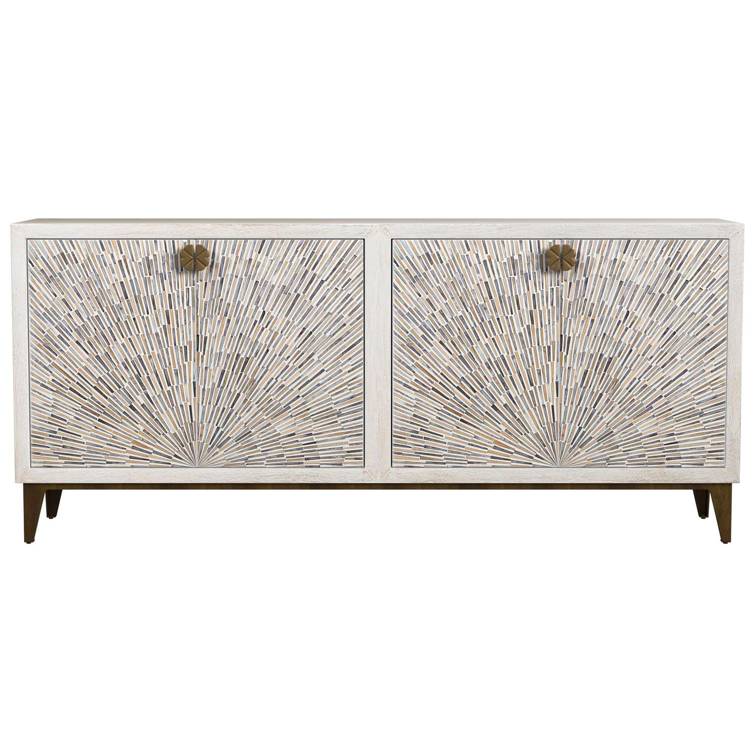 Astrid 34" Four Door Sideboard Cabinet with Solid Mango Wood in a White Wash Finish - Straight On