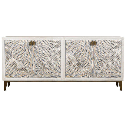 Astrid 34" Four Door Sideboard Cabinet with Solid Mango Wood in a White Wash Finish - Straight On