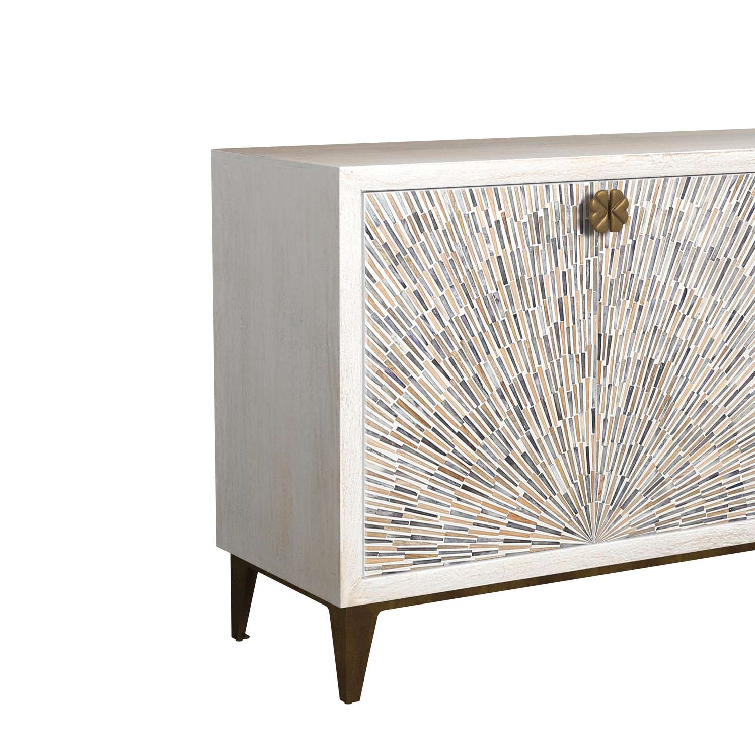 Astrid 34" Four Door Sideboard Cabinet with Solid Mango Wood in a White Wash Finish - Detail