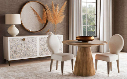 Astrid 34" Four Door Sideboard Cabinet with Solid Mango Wood in a White Wash Finish - Room Scene