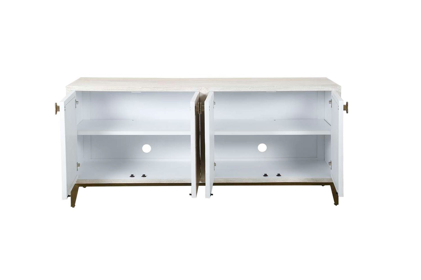 Astrid 34" Four Door Sideboard Cabinet with Solid Mango Wood in a White Wash Finish - Additional