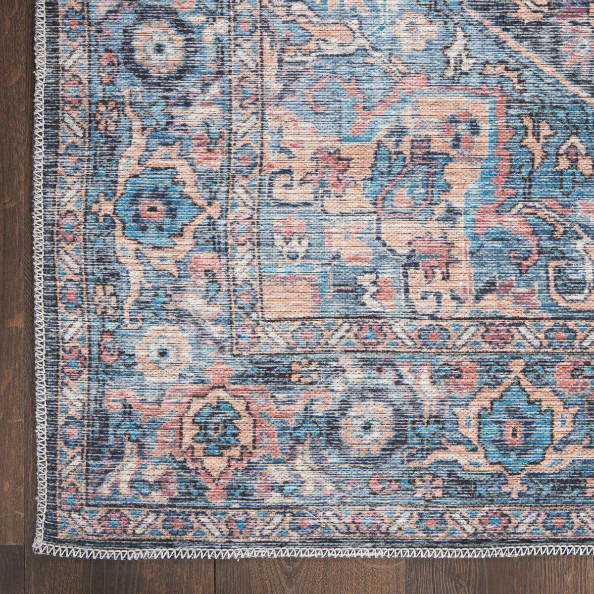 Nourison New Concept Light Blue & Multicolr Machine Washable Rug - Corner