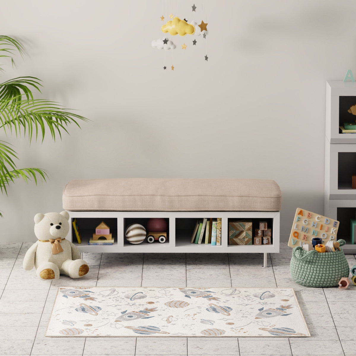 Nourison Astra Ivory & Multicolor Pet Friendly Machine Washable Rug - Room Scene
