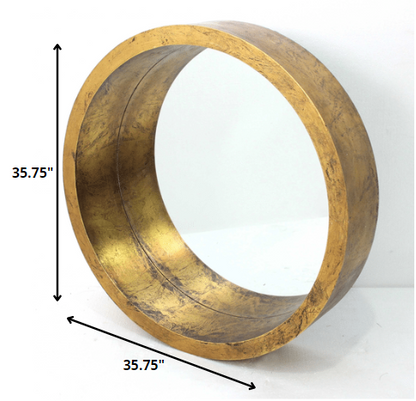 Gold Round Solid Wood Accent Mirror