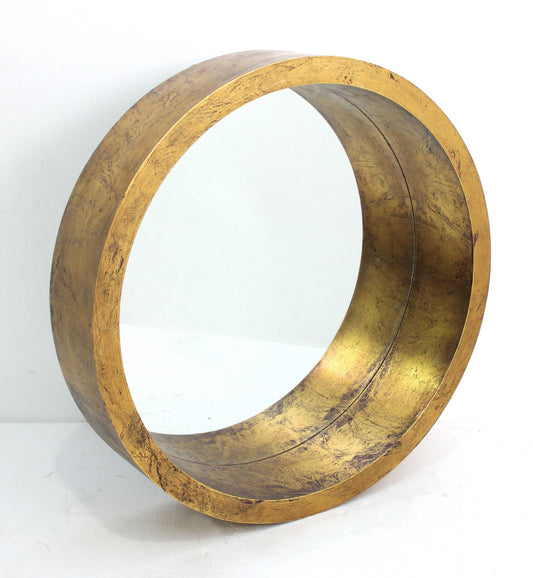 Gold Round Solid Wood Accent Mirror