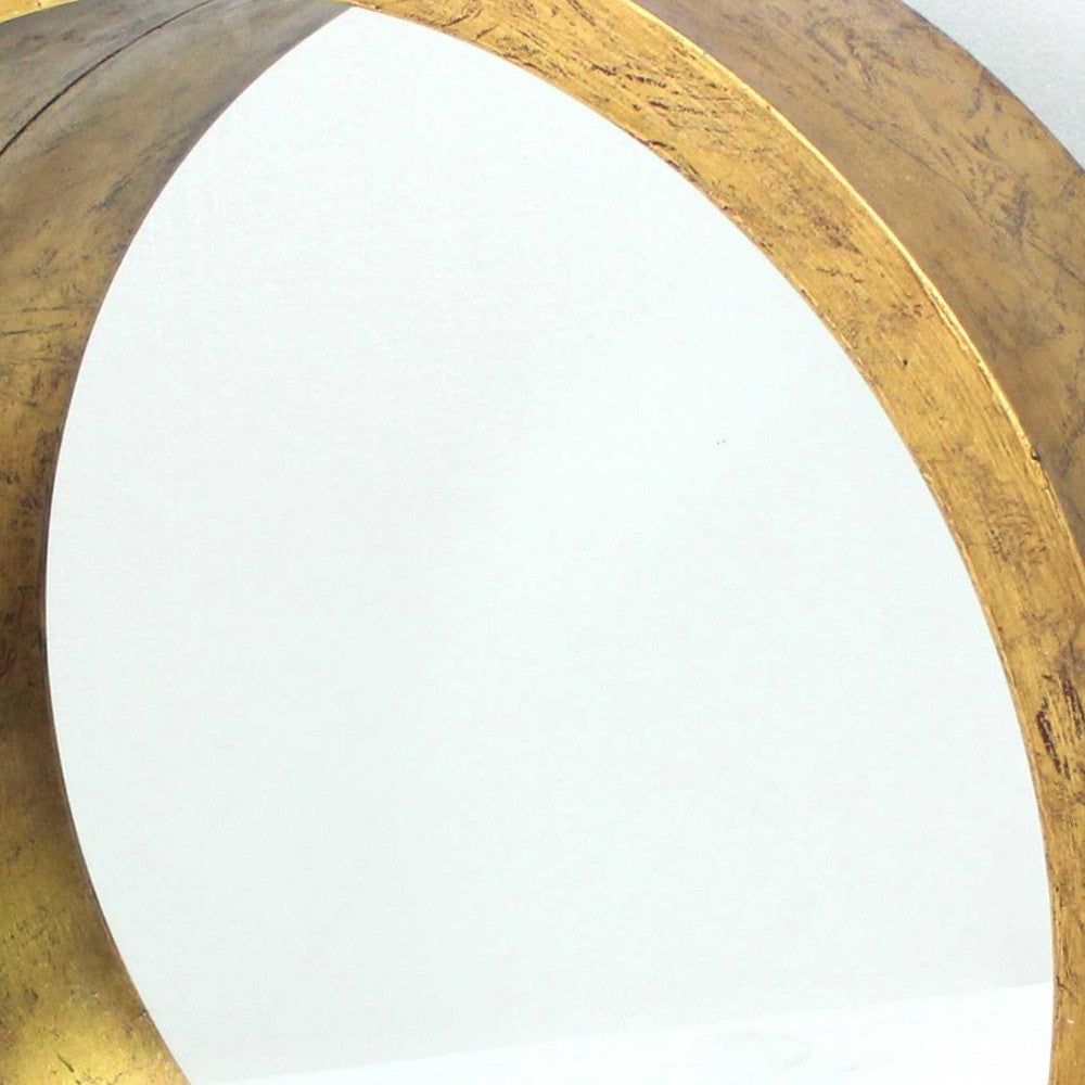 Gold Round Solid Wood Accent Mirror