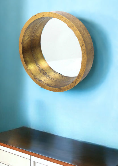 Gold Round Solid Wood Accent Mirror