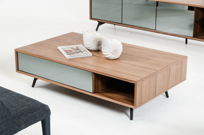 Walnut Veneer Metal & Glass Coffee Table