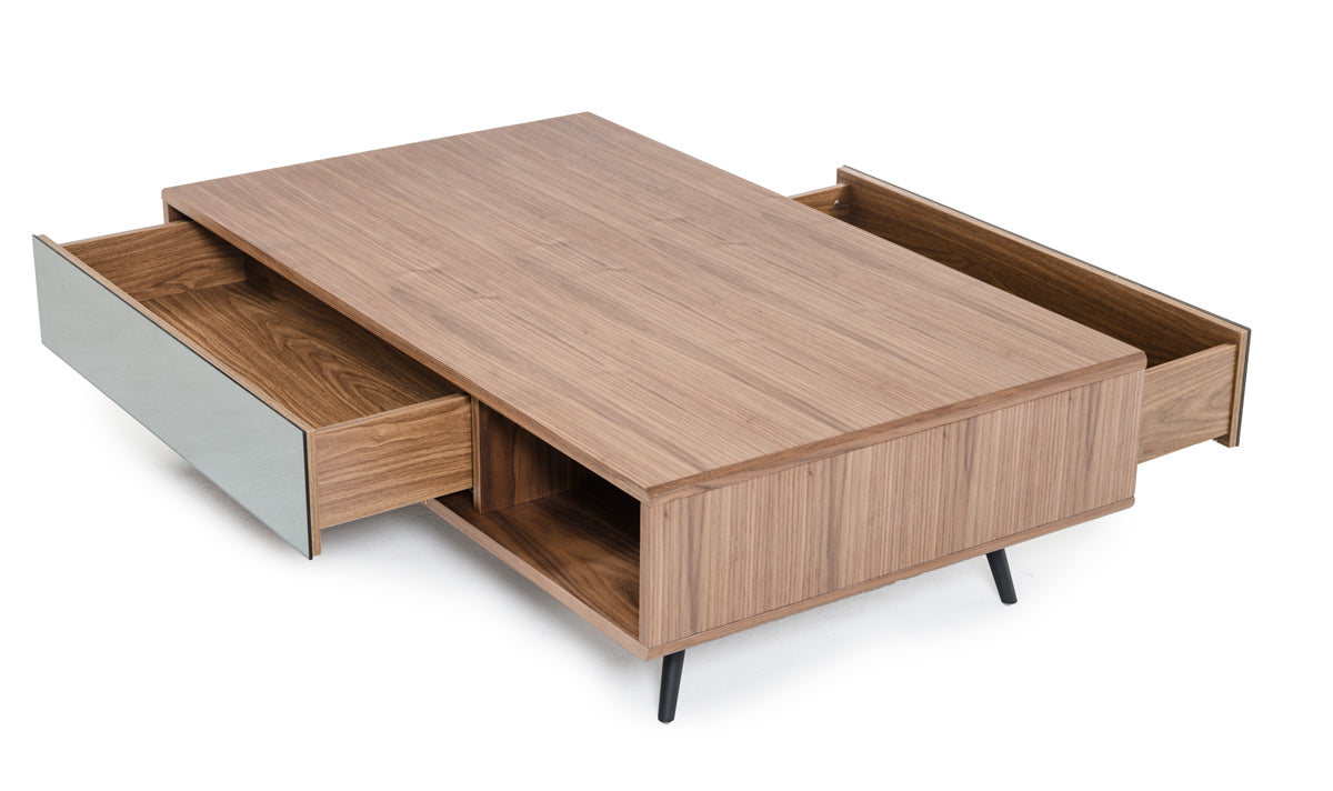 Walnut Veneer Metal & Glass Coffee Table