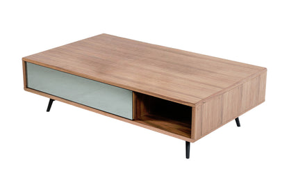 Walnut Veneer Metal & Glass Coffee Table