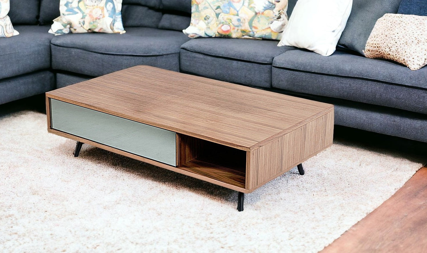 Walnut Veneer Metal & Glass Coffee Table