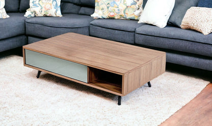 Walnut Veneer Metal & Glass Coffee Table