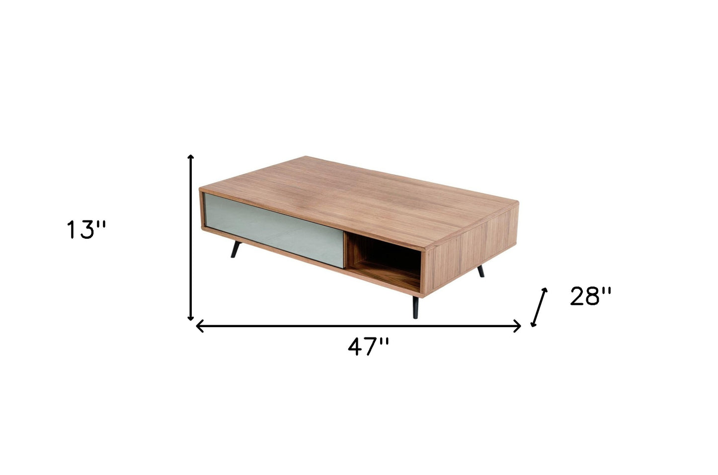 Walnut Veneer Metal & Glass Coffee Table