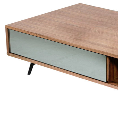 Walnut Veneer Metal & Glass Coffee Table