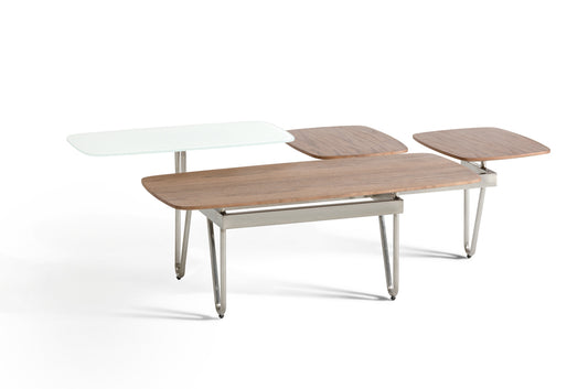 Walnut Veneer Metal & Glass Coffee Table