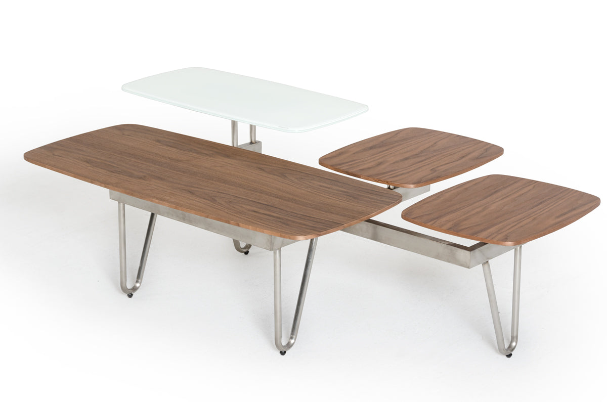 Walnut Veneer Metal & Glass Coffee Table