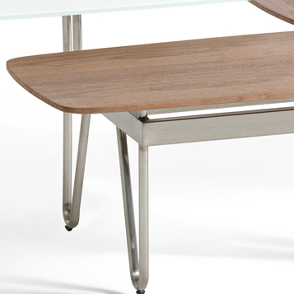 Walnut Veneer Metal & Glass Coffee Table