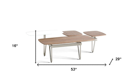 Walnut Veneer Metal & Glass Coffee Table
