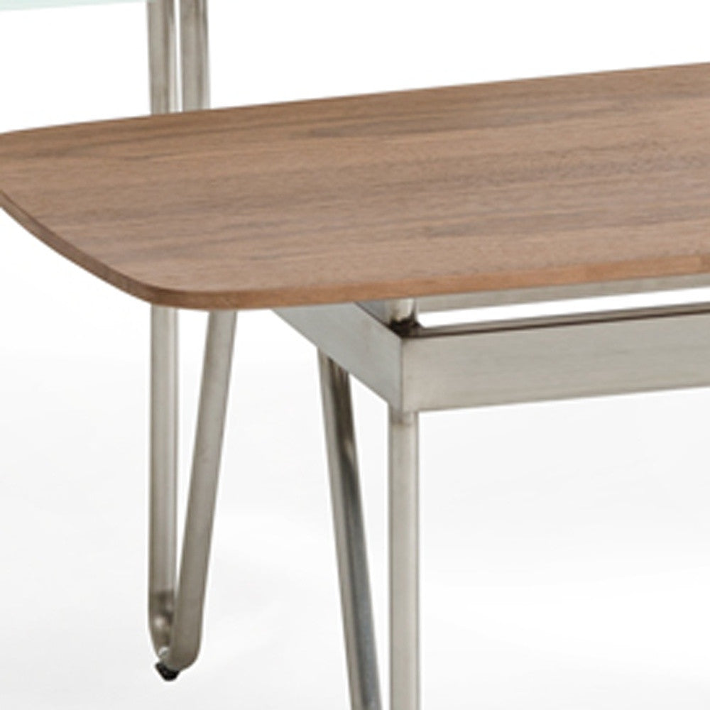Walnut Veneer Metal & Glass Coffee Table