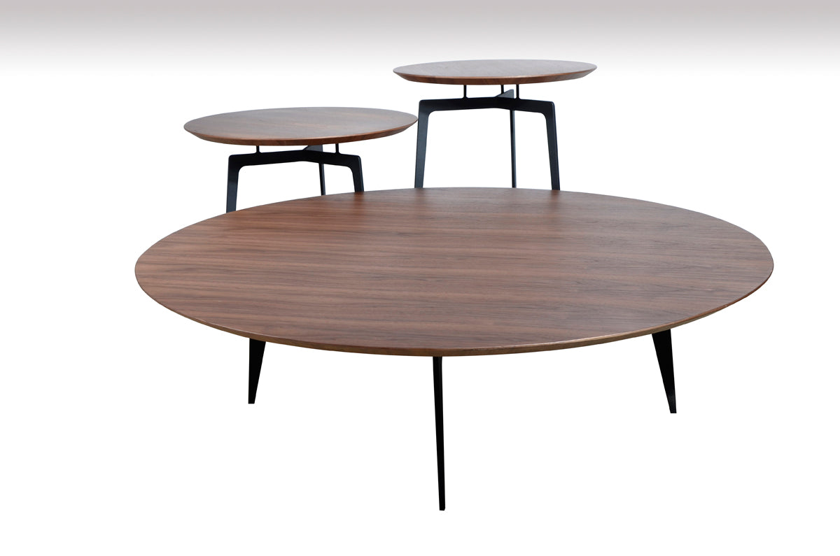 Walnut Veneer & Metal Coffee Table Set