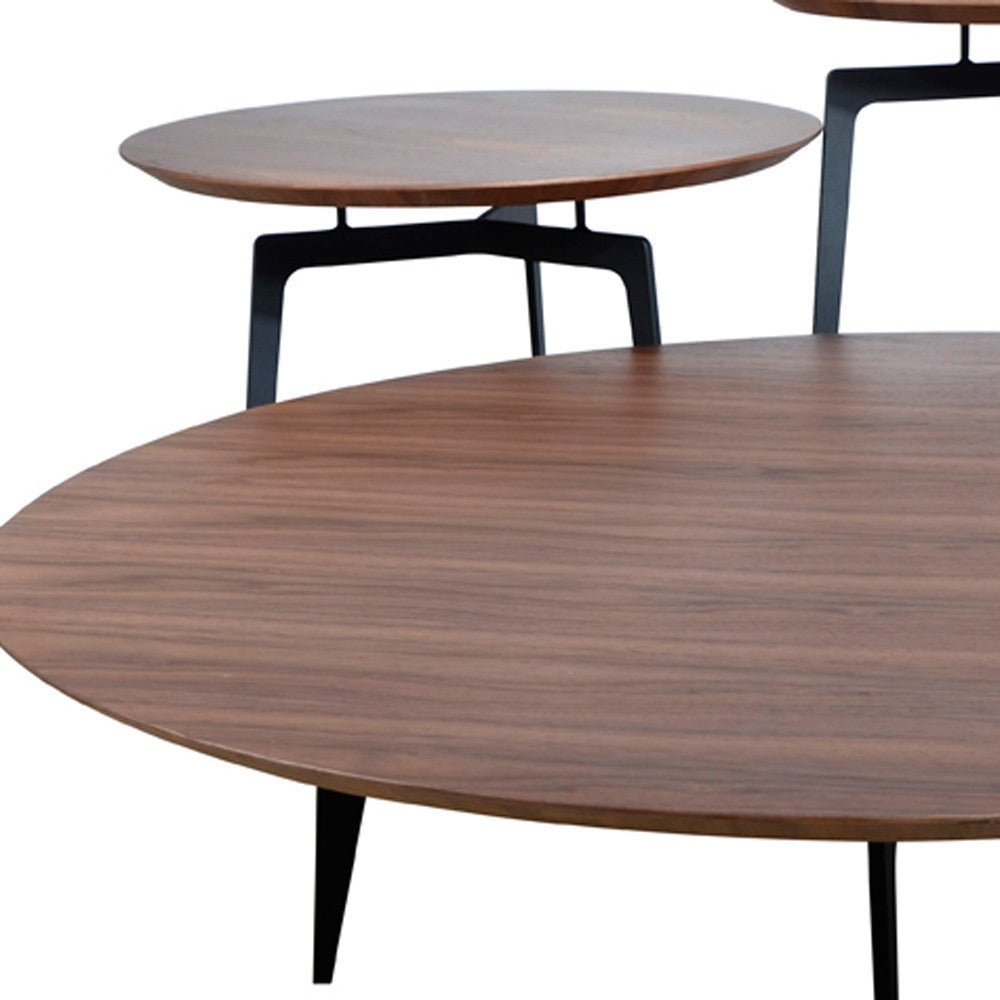 Walnut Veneer & Metal Coffee Table Set