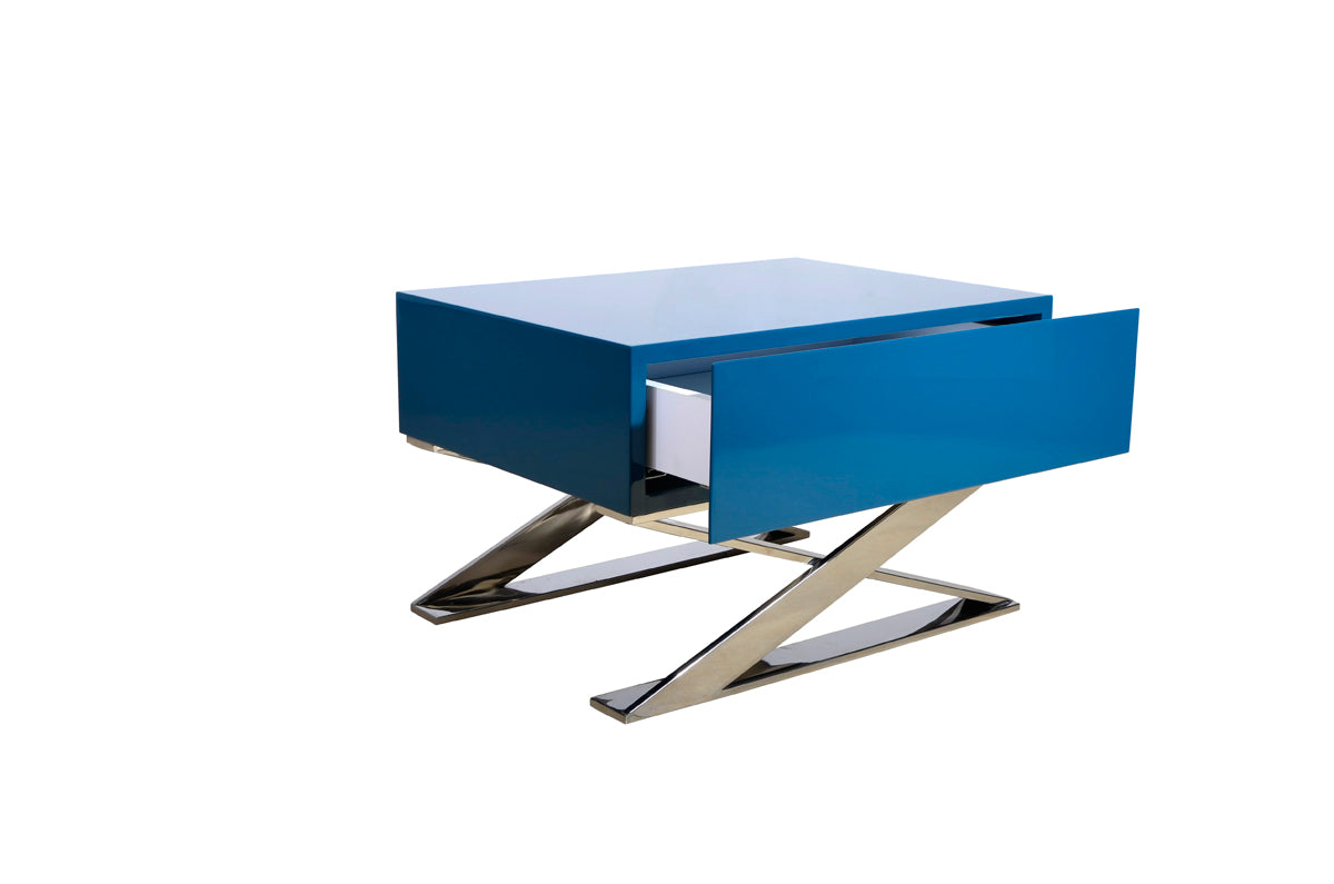 Contemporary Blue & Chrome Nightstand