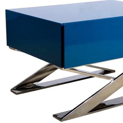 Contemporary Blue & Chrome Nightstand