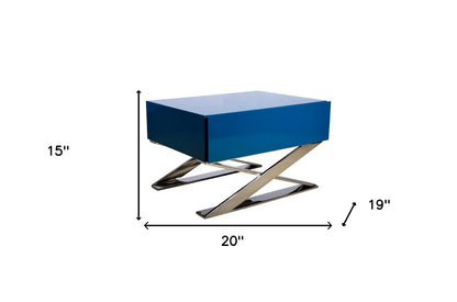 Contemporary Blue & Chrome Nightstand