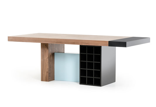 Walnut And Teal Wood  Veneer  And Mdf Dining Table