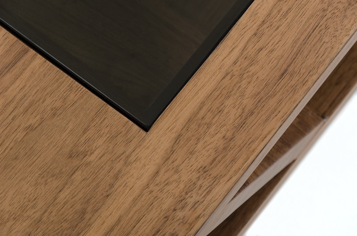 Walnut Wood Veneer & Glass Coffee Table