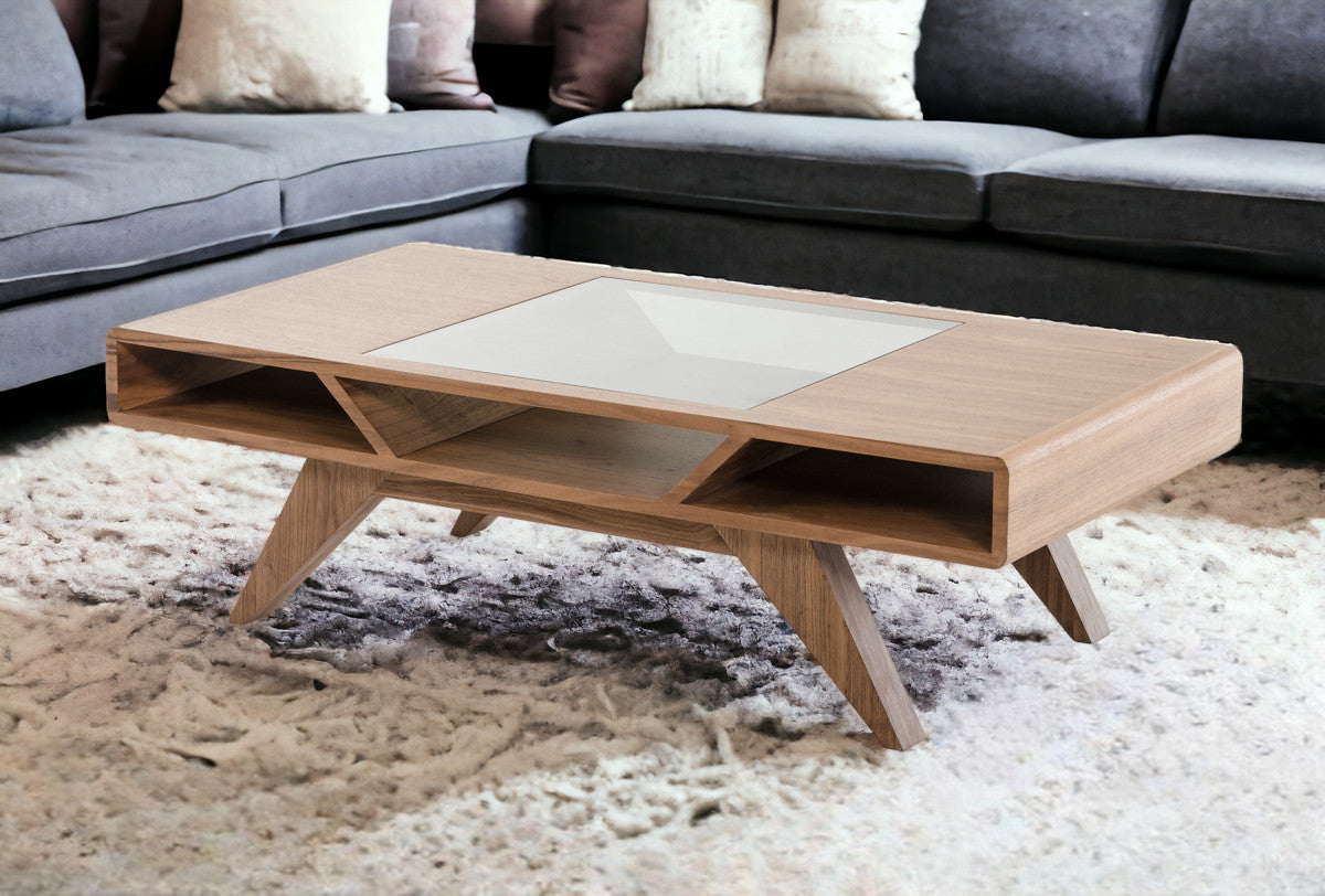 Walnut Wood Veneer & Glass Coffee Table