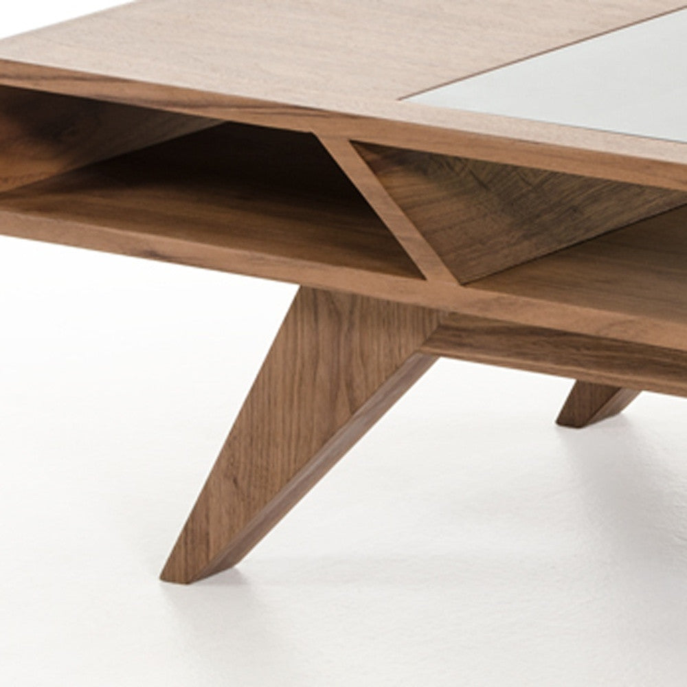 Walnut Wood Veneer & Glass Coffee Table
